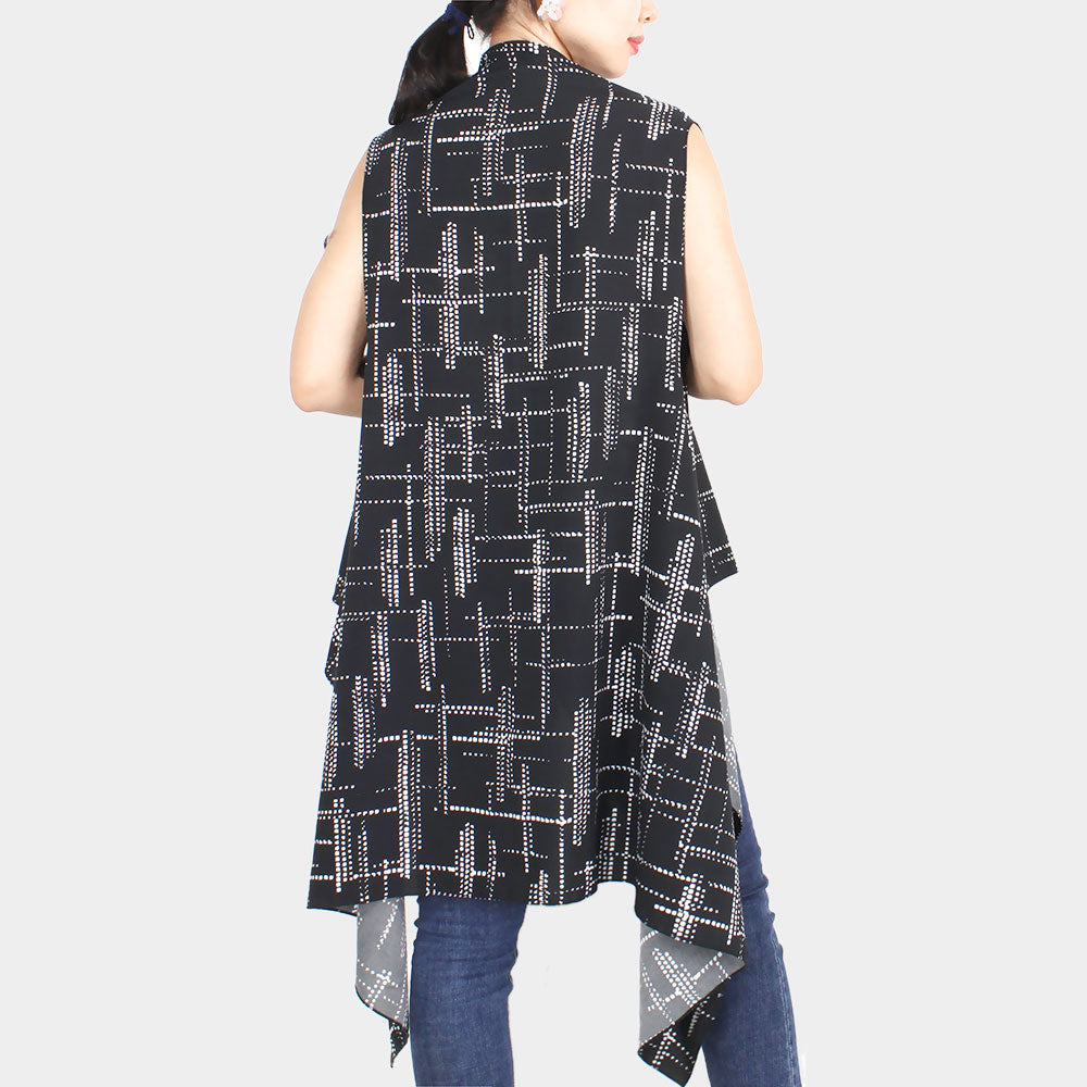 Abstract Print Vest Cover-up Spring/Summer Black