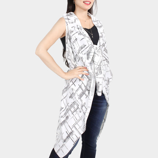 Abstract Print Vest Cover-up Spring/Summer White