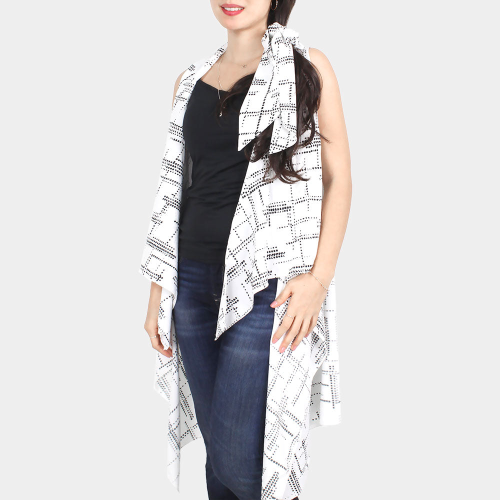 Abstract Print Vest Cover-up Spring/Summer White