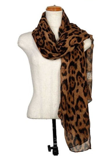 OBLONG LEOPARD ANIMAL PRINT SCARF BROWN by Vanilla