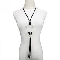 Recycled Rubber and Silicone Long Necklace  w/ Silver Circle Faux Pearl Pendant