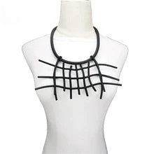 Recycled Rubber and Silicone Geometric Woven Statement Short Necklace