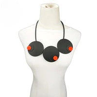 Recycled Rubber & Silicone Geometric Disk Necklace With Red Wood Accents Short.
