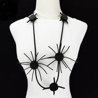 Recycled Rubber and Silicone Abstract Flower Long Necklace Black