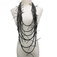 Recycled Rubber and Silicone Splinter Multi-Strand Long Necklace Black