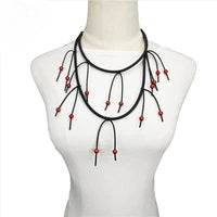Recycled Rubber and Silicone Necklace with Tassel w/ Red Pearls Short Necklace
