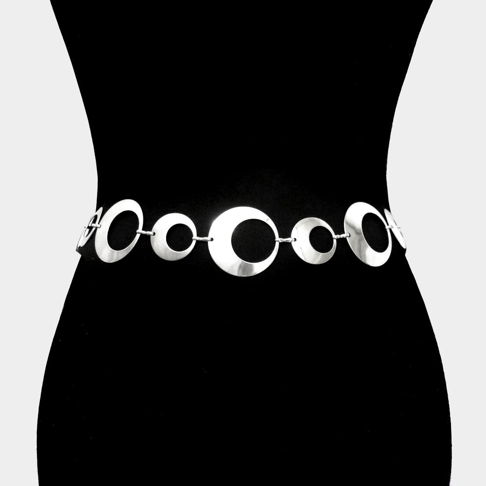 Belt Geometric Cut Out Metal Round Link Stainless Steel Belt