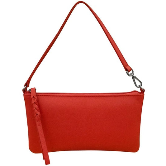 Convertible Baguette Leather Wristlet Cherry Red