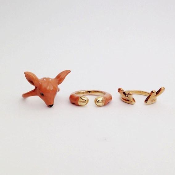 Enameled Animal Rings 3 Piece Set Deer