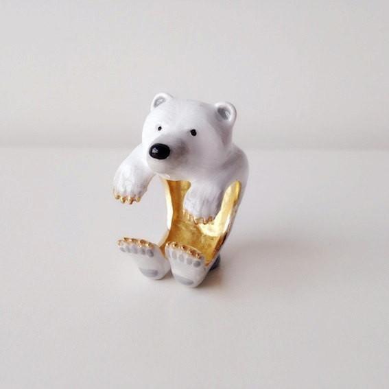 Enameled Animal Ring Single Polar Bear