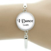 Girls "I Dance" Glass Cabochon Bangle Fashion Bracelet Silver Tone