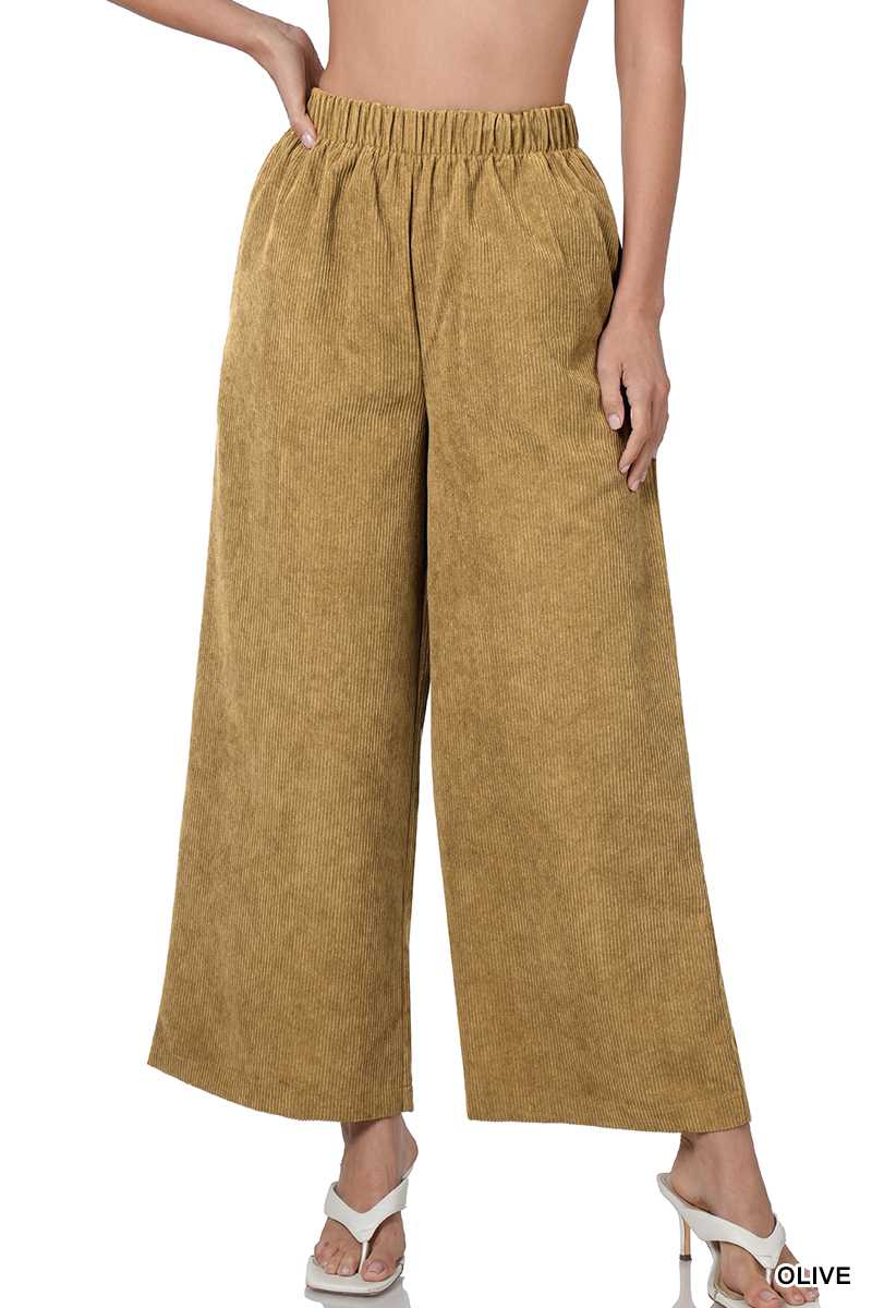 CORDUROY WIDE LEG PANTS WITH POCKETS by Vanilla