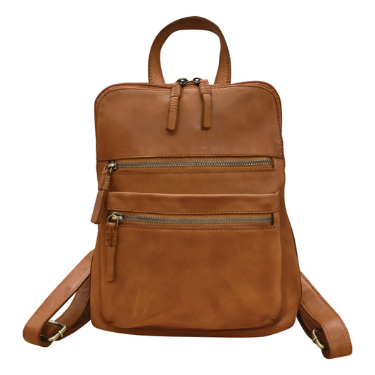 Washed Leather Small Backpack in Scotch
